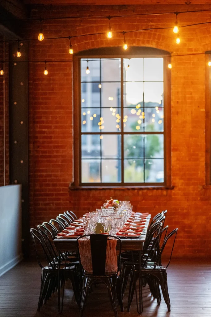 Guest table at a wedding at UNION in Kansas City