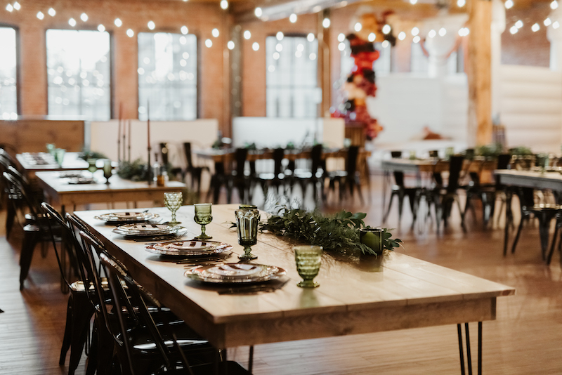 Holiday tablescape setup at UNION in Kansas City, Missouri