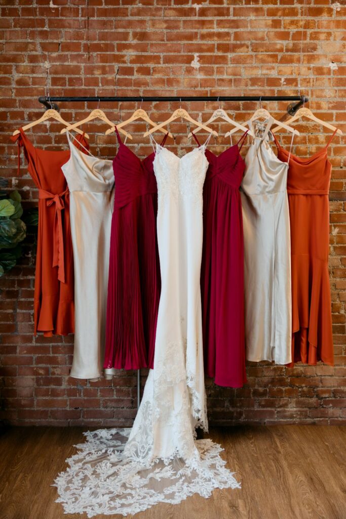 Bridesmaid dresses hanging up at UNION