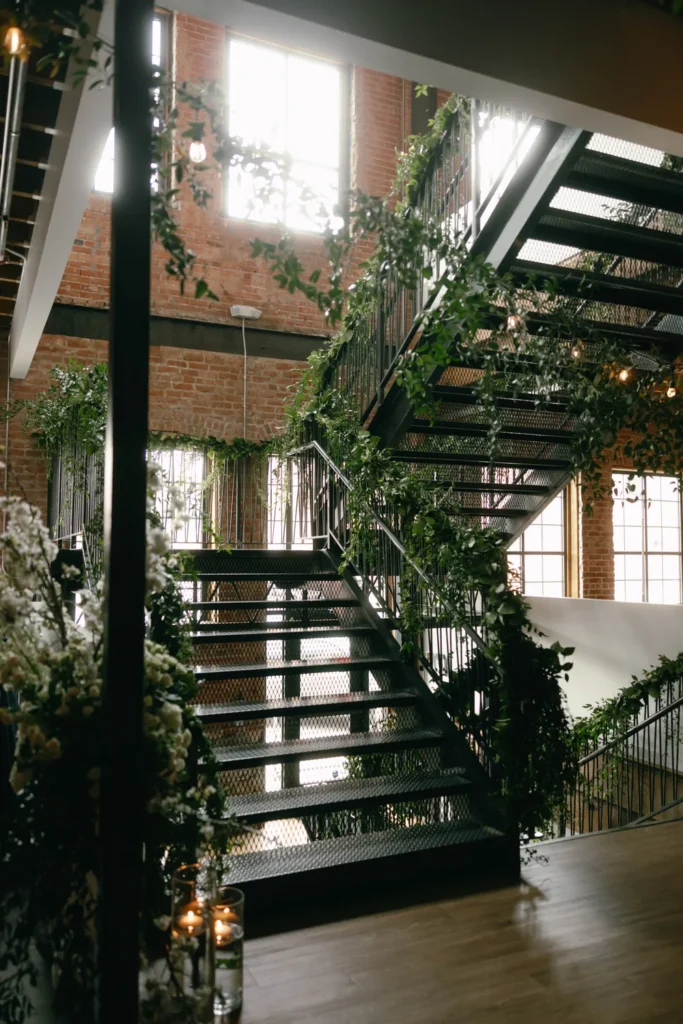 Staircase covered in greenery
