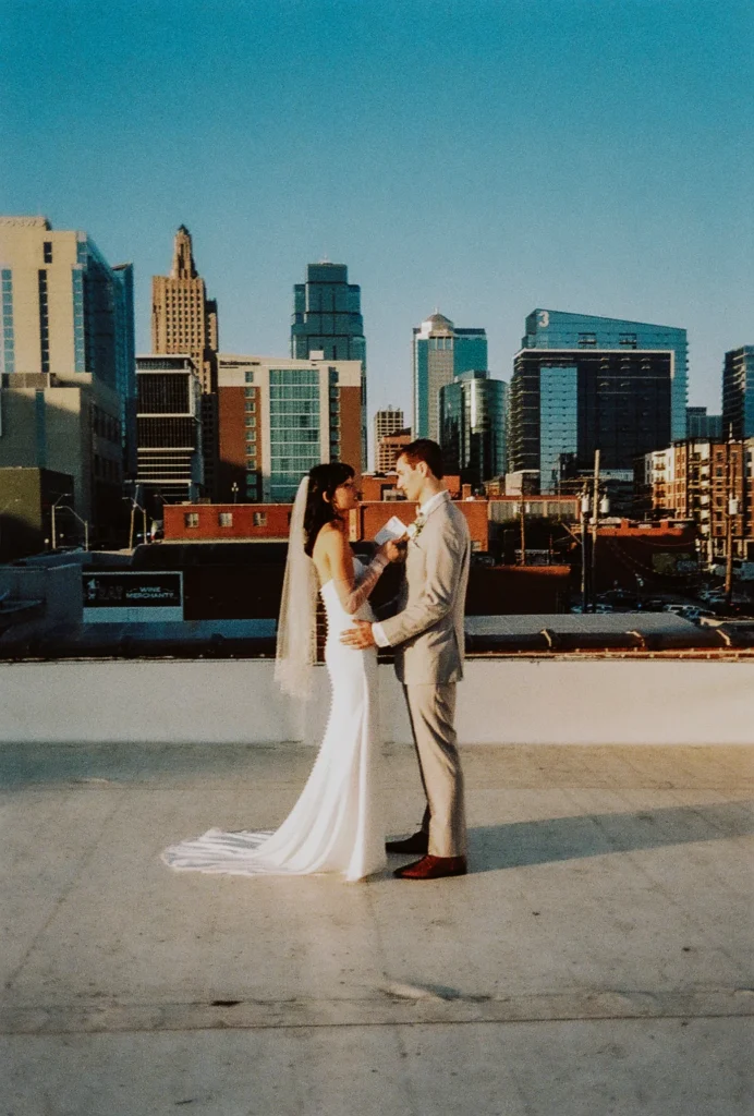 Bride and groom exchanging private vows on UNION's rooftop