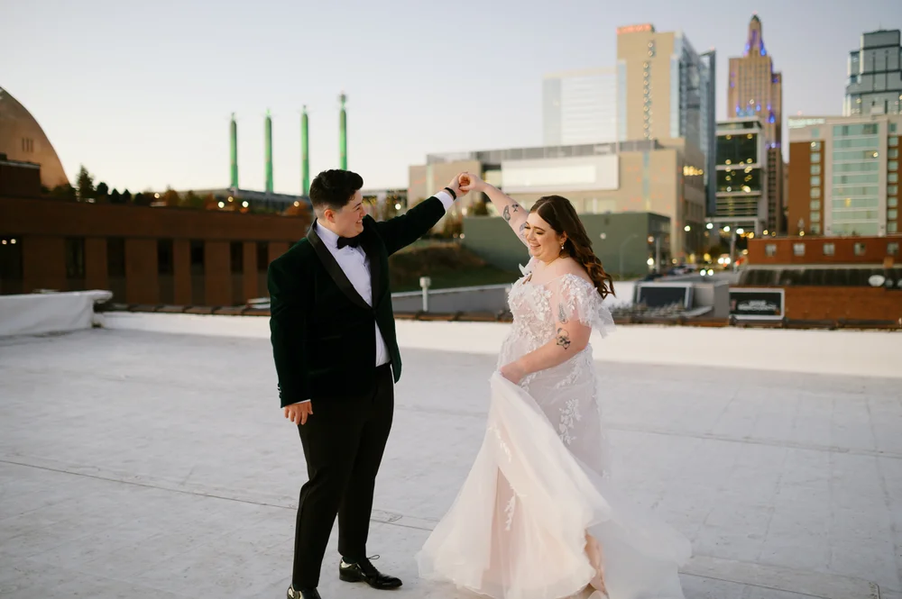 Bride and groom portraits on the rooftop at UNION in Kansas City, MO