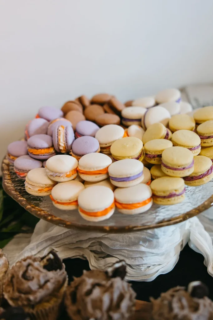 Macarons on the dessert table for a wedding at UNION in Kansas City