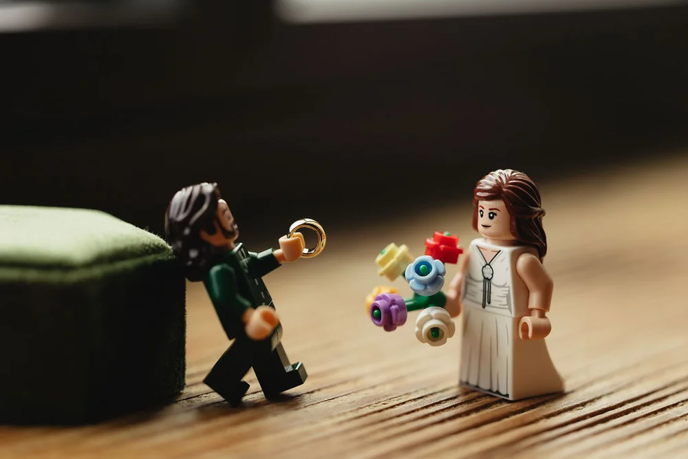 Lego people as a bride and groom for Kansas City wedding with 828 planning