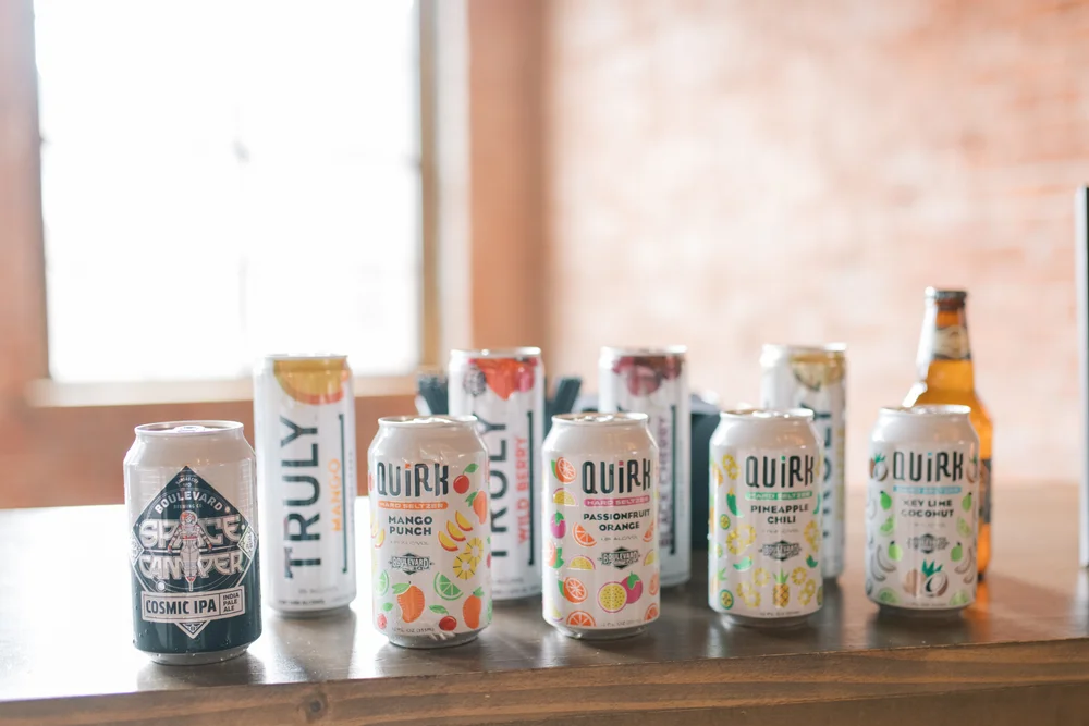 Beer can display at the bar at an kansas city company holiday paty at UNION