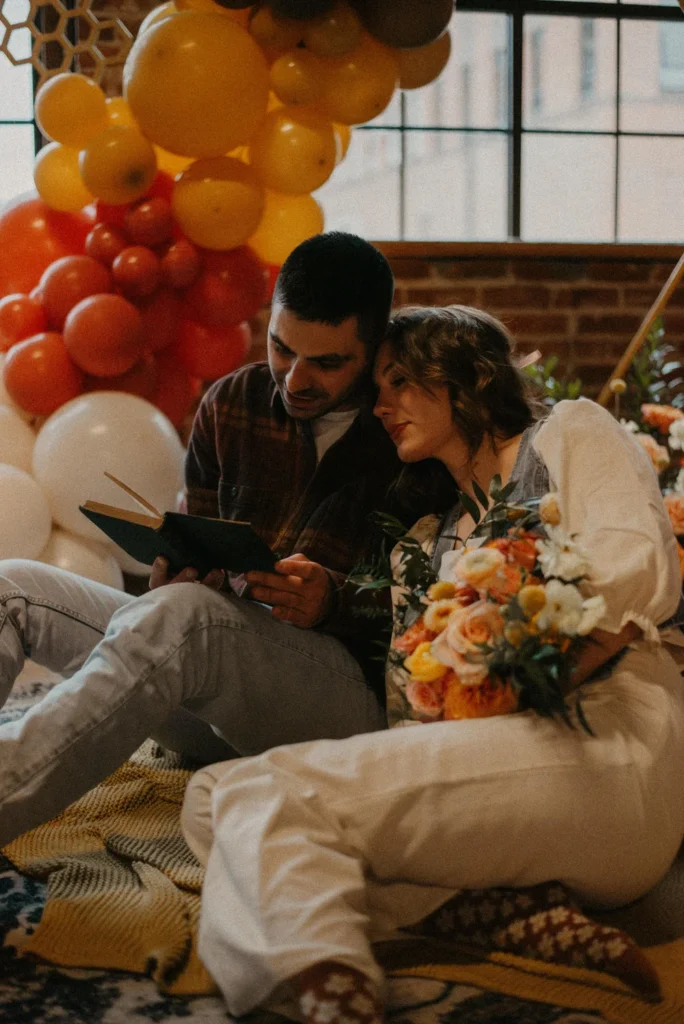 Engagement photoshoot at UNION venue in Kansas City, Missouri with a modern indoor setting