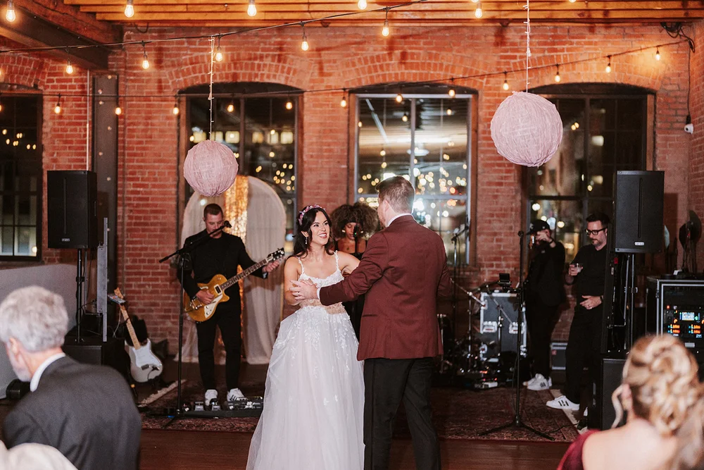 Bride and groom sharing their first dance at their wedding at UNION in Kansas City, MO