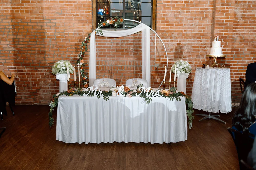 Wedding sweetheart table setup at UNION venue in Kansas City MO